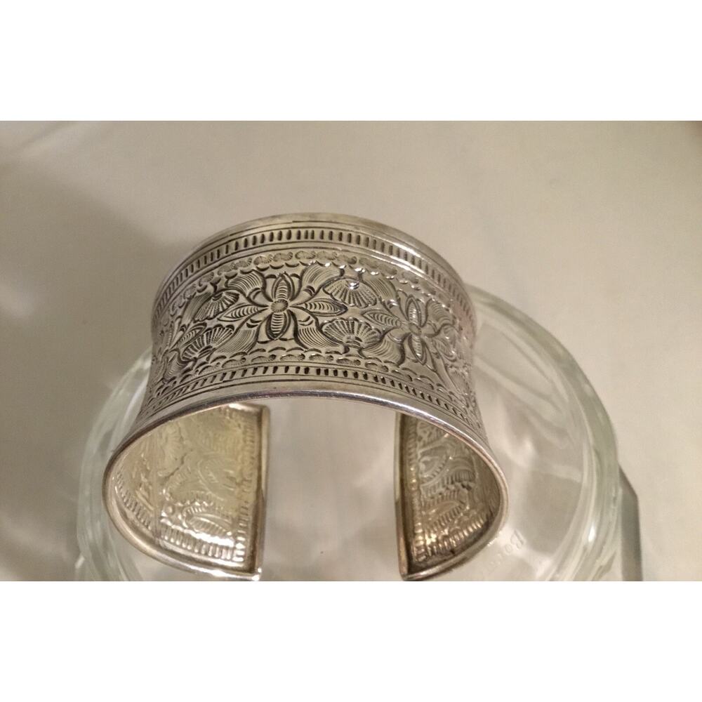 Novica Sterling Silver Engraved Floral Design Wide CUFF/BRACELET - Thailand 64g